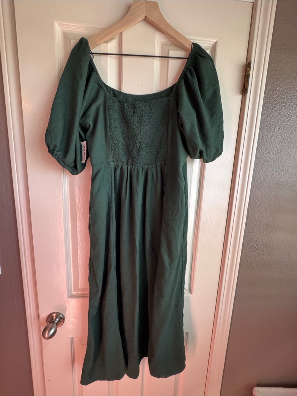 Old Navy Dark Green Puff-Sleeve Midi Dress